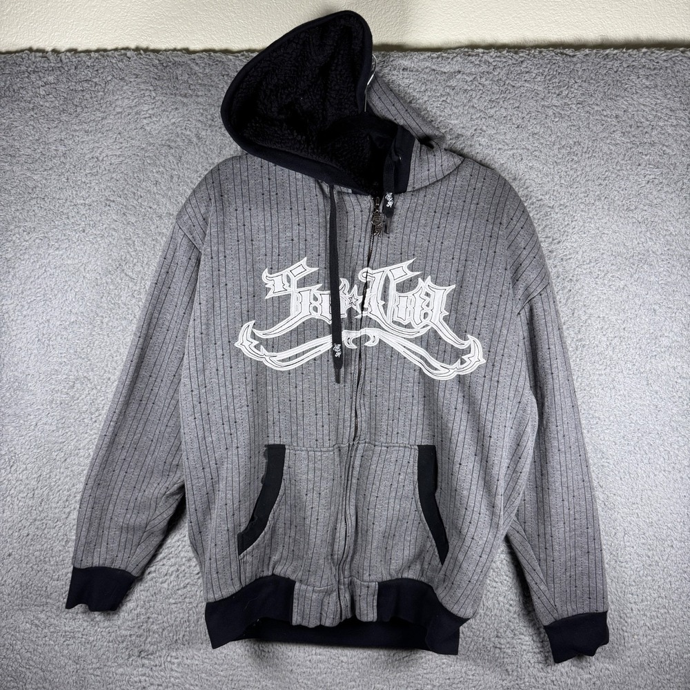 Vintage So Cal Hoodie Sweatshirt Mens M Black Pinstripes Stars Skater Zip Y2K
